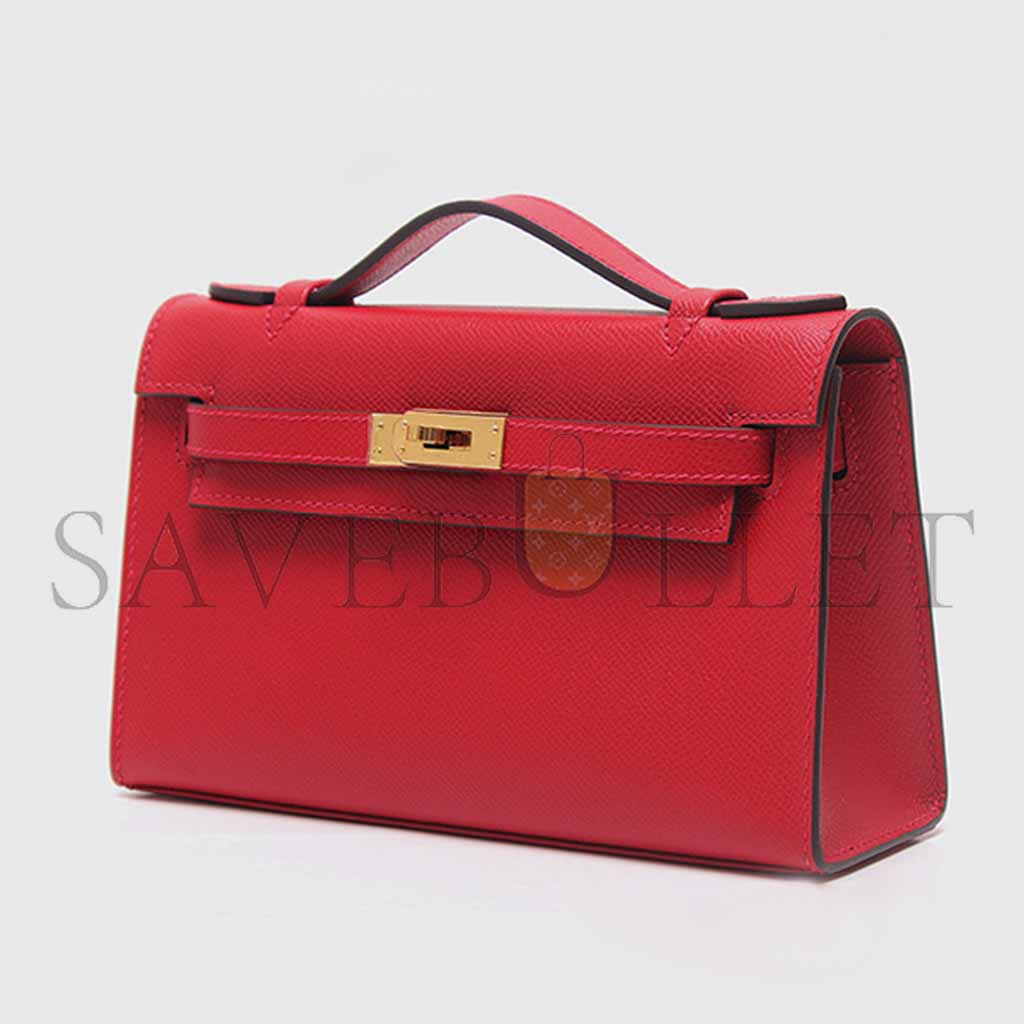 HERMES MASTER KELLY POCHETTE 22CM WITH CASAQUE RED (22*14*7cm)